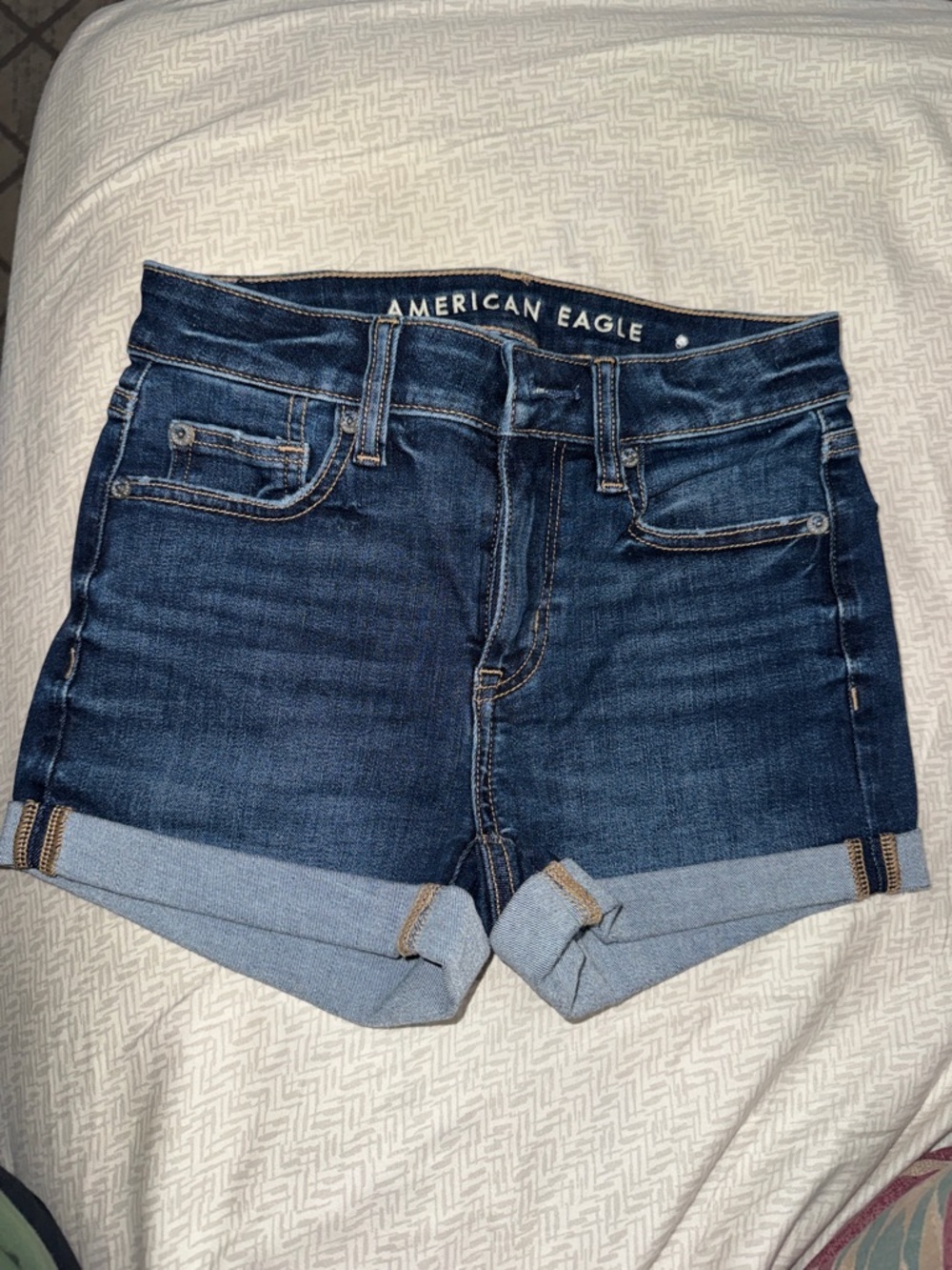 American Eagle Outfitters Dark Blue Rolled Cuff Denim Shorts